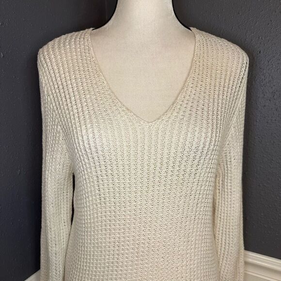 Eileen Fisher Open Knit V Neck Linen Sweater - Picture 2 of 8